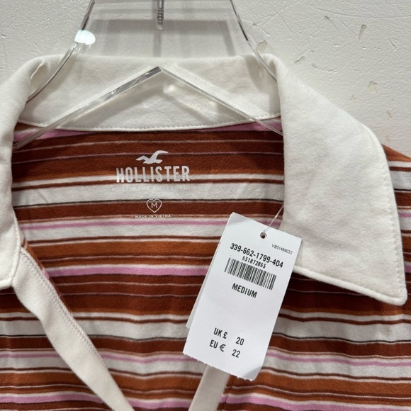 Hollister Striped Polo Crop Baby Tee Medium V-Neck - Picture 4 of 6